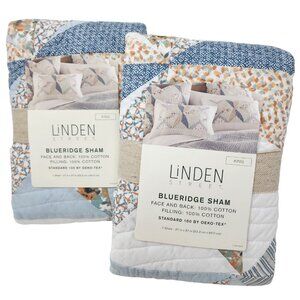 New 2 Pack Linden Street Blueridge King 21"x37" Pillow Shams Patchwork Farmhouse